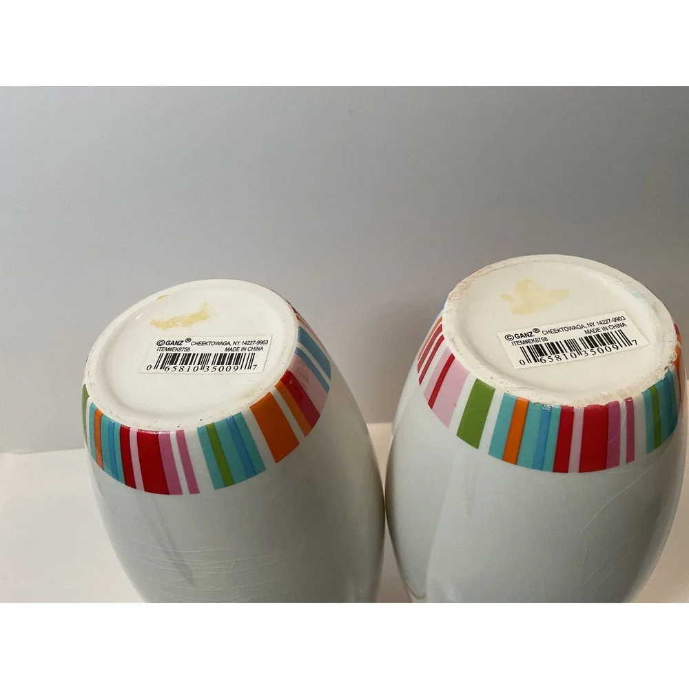 Ganz Heart Vases Set of 3 Heart Striped‎ Colorful Ceramic Decorative Home Decor